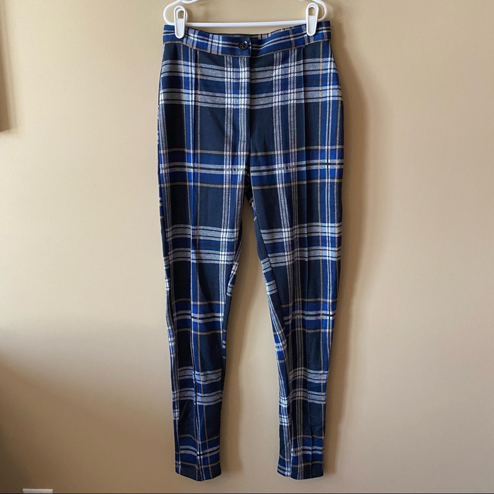 Free People Blue Plaid Pants